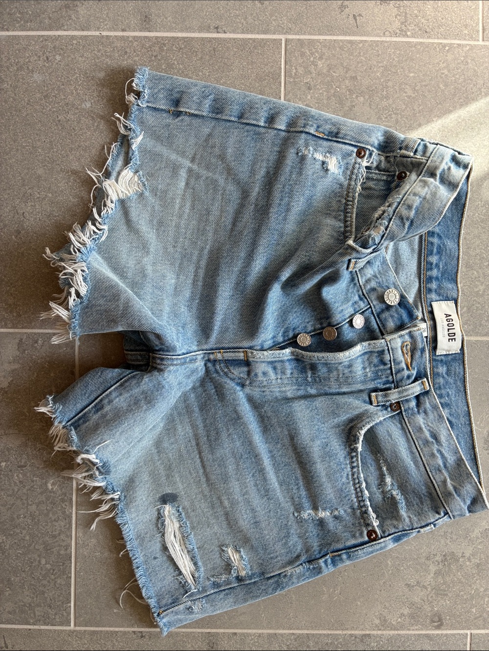 Agolde Light Wash High-Rise Distressed Jean Shorts